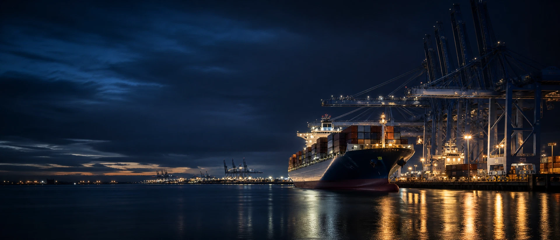 Container vessel at an international port representing Lincoln Cargo sea freight services